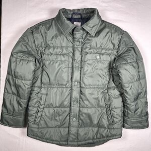 Free Assembly Puffer Jacket Boy's M 8 Green Blue Lined Snap Front Chest Pockets